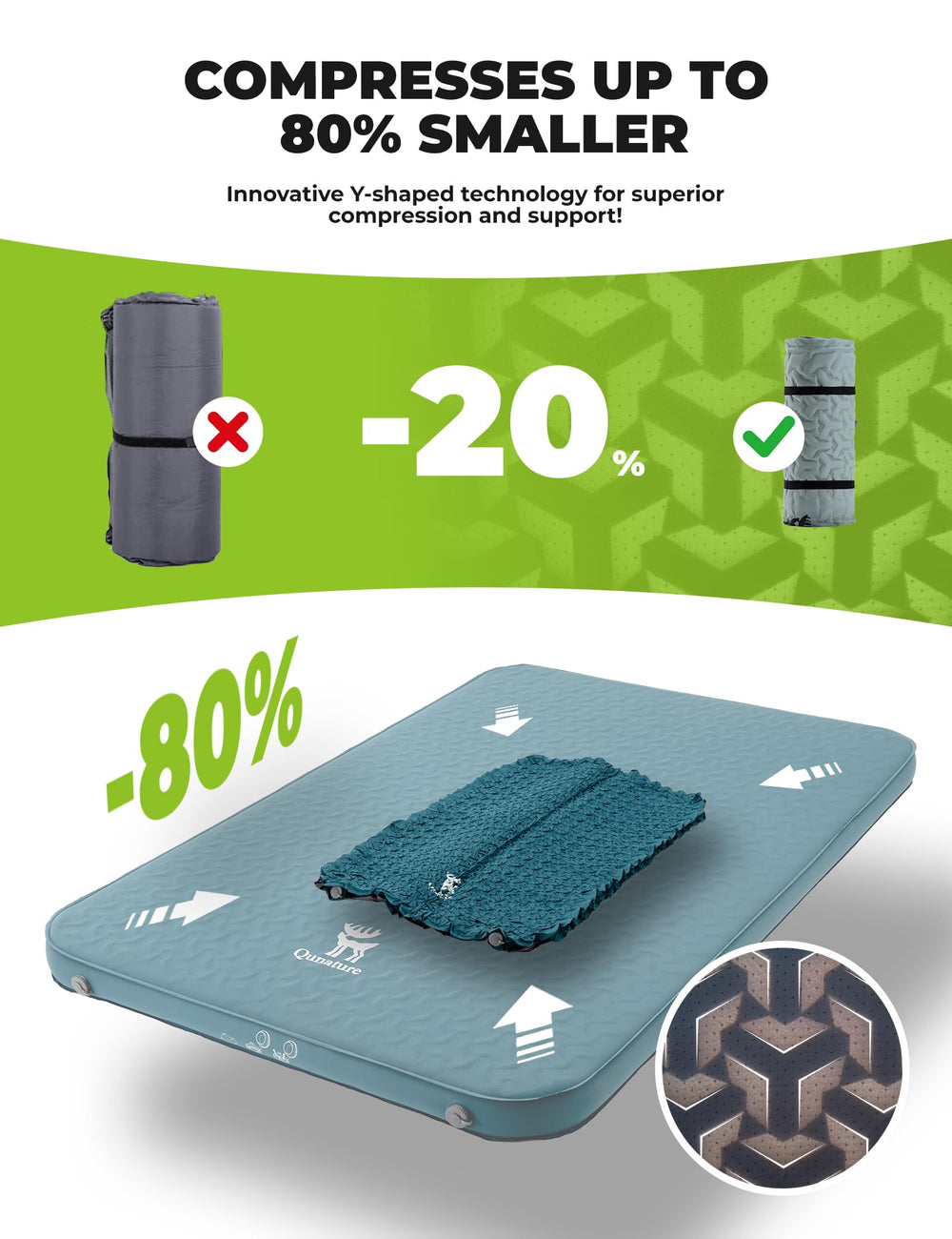QuNature high R-value insulation keeps you warmer for all-season camping