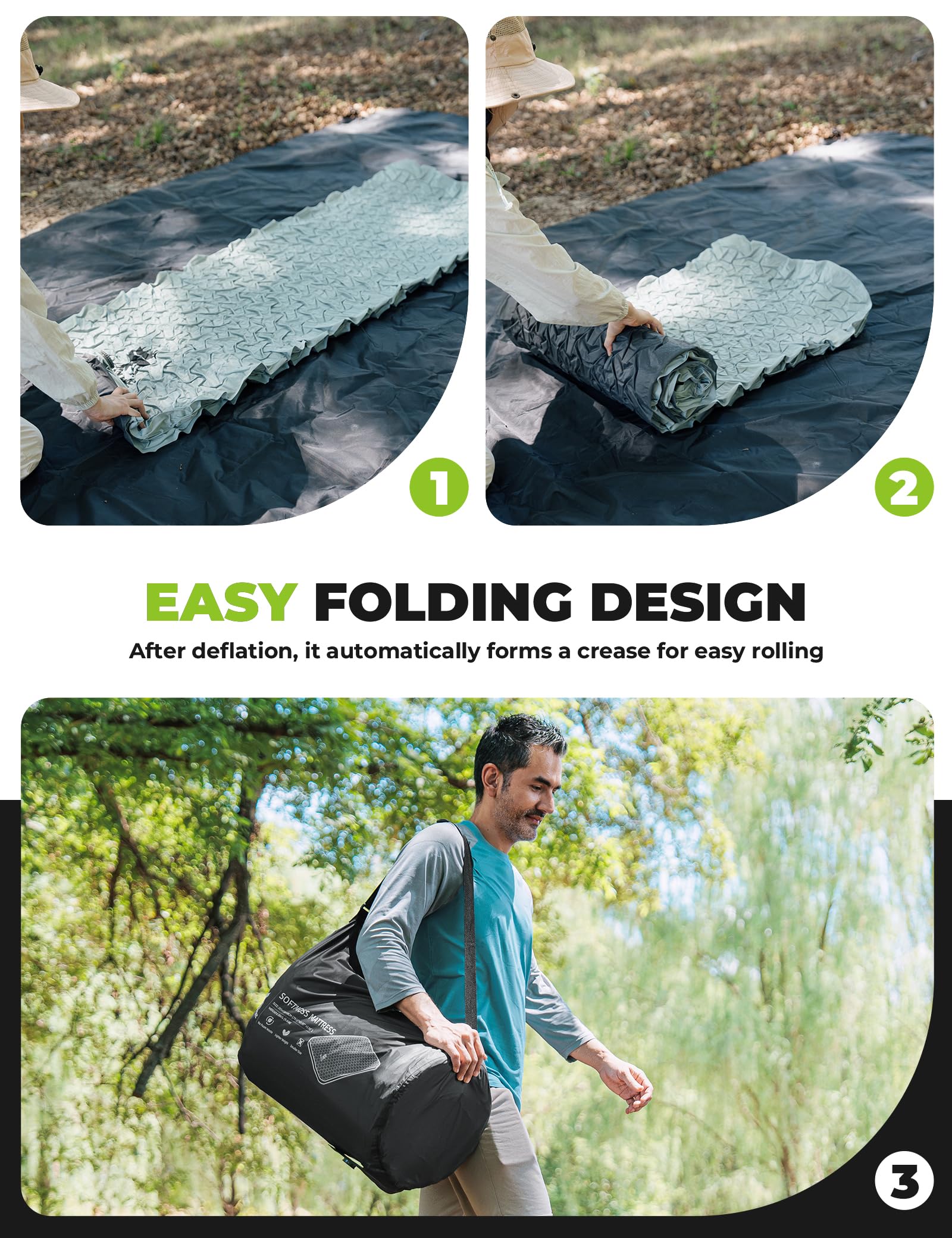 QUNATURE non-slip bottom keeps sleeping pad secure on various surfaces