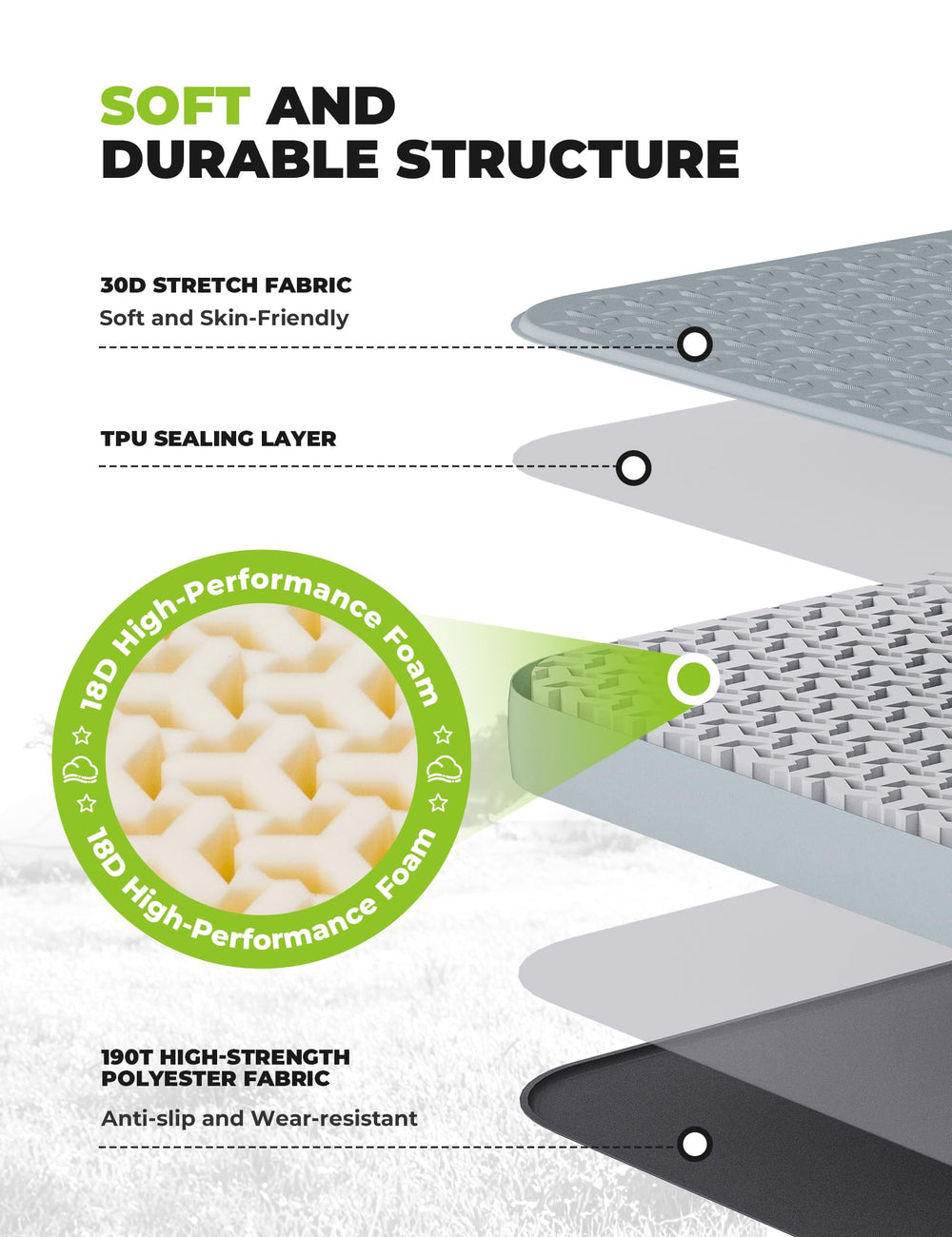 QUNATURE vertical side structure improves stability on uneven ground