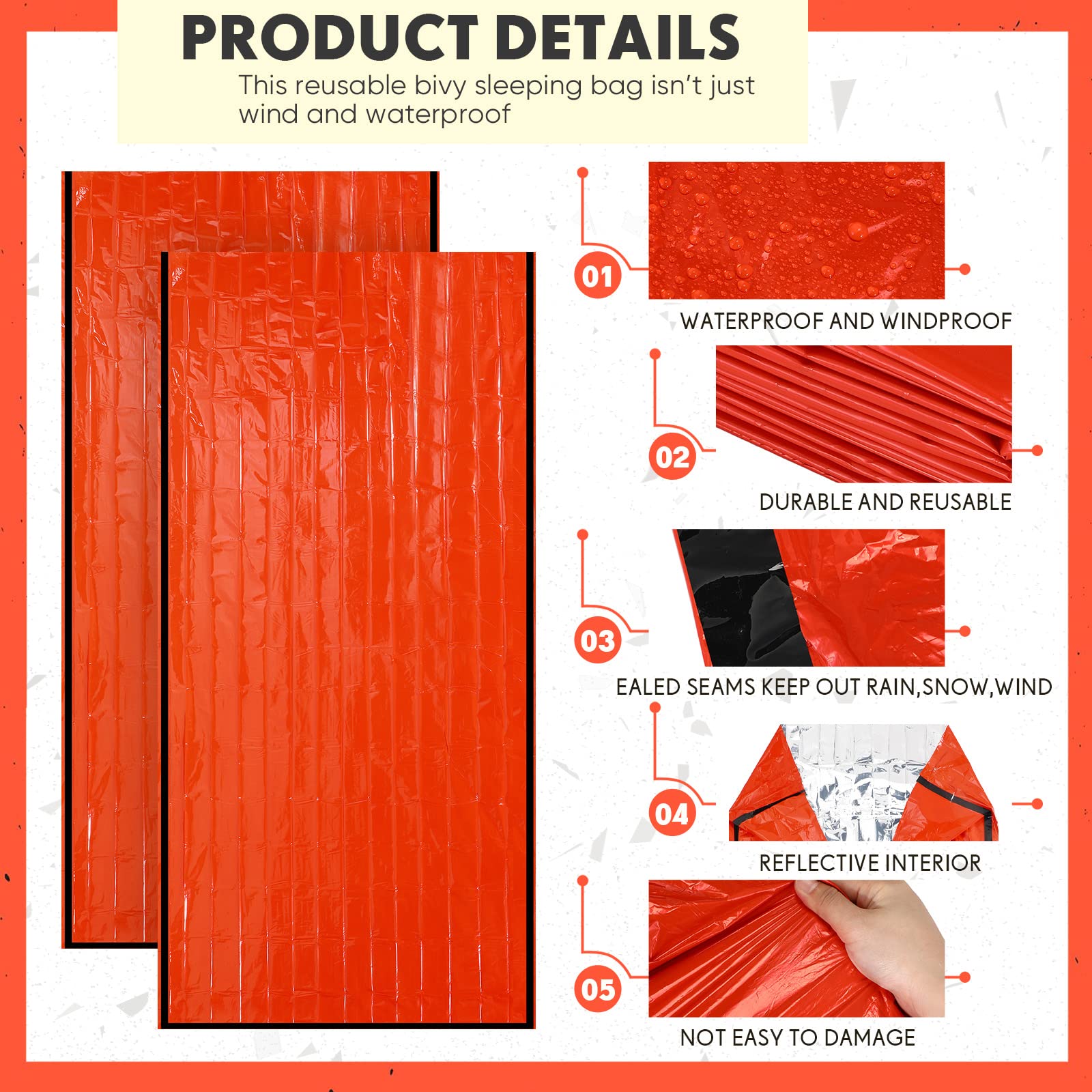 Qunclay orange hooded bivvy provides high visibility and heat retention.