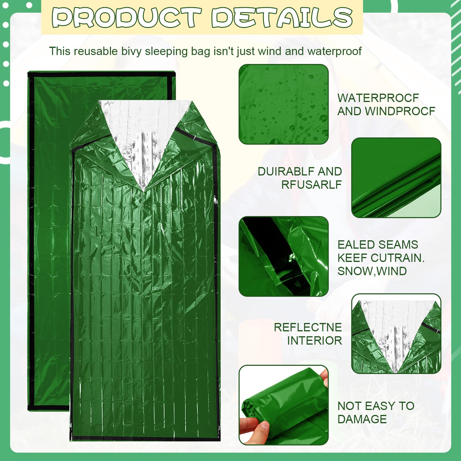 Qunclay thermal insulated sleeping bag green enhances warmth on cool camping nights.