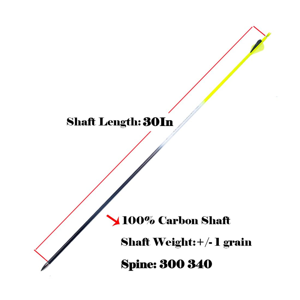 QunYing Archery carbon arrow 30in with 340 spine for precise long-range accuracy