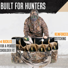 Quovexa decoy bag front pocket stores wings, poles, gloves for easy reach.