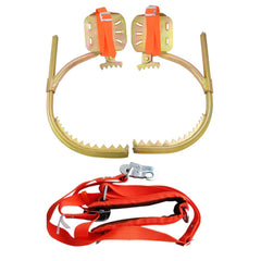 Qrenia tree climbing spikes with non-slip pedals provide stable footing during fruit picking.