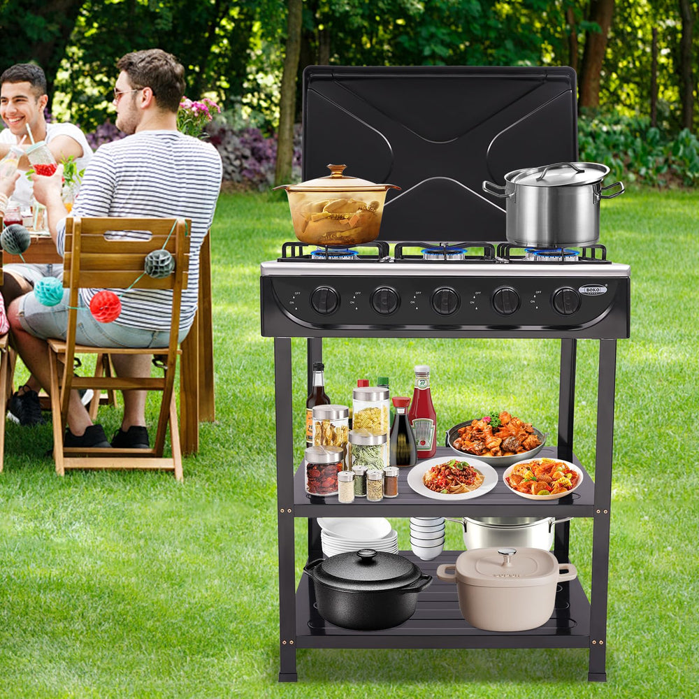 QUSKLISU wind-block cover on stove delivers steady heat outdoors