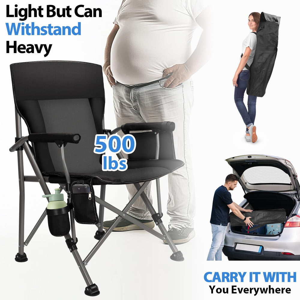 QUYUAN camping chair supports up to 500 lb for versatile seating.