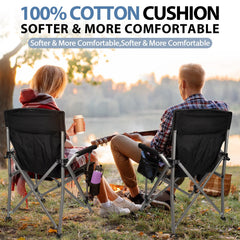 QUYUAN camping chair features drink holder and mesh pockets for essentials.