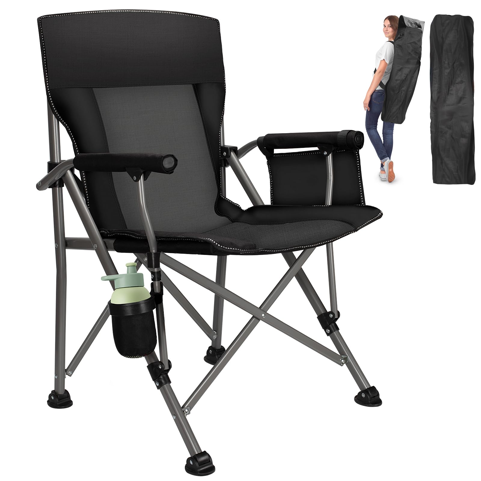 QUYUAN camping chair with fully padded backrest for all-day outdoor comfort.