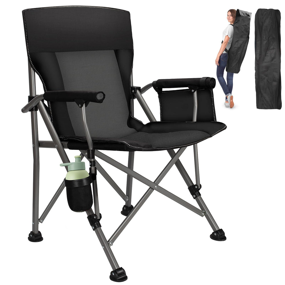 QUYUAN camping chair with fully padded backrest for all-day outdoor comfort.