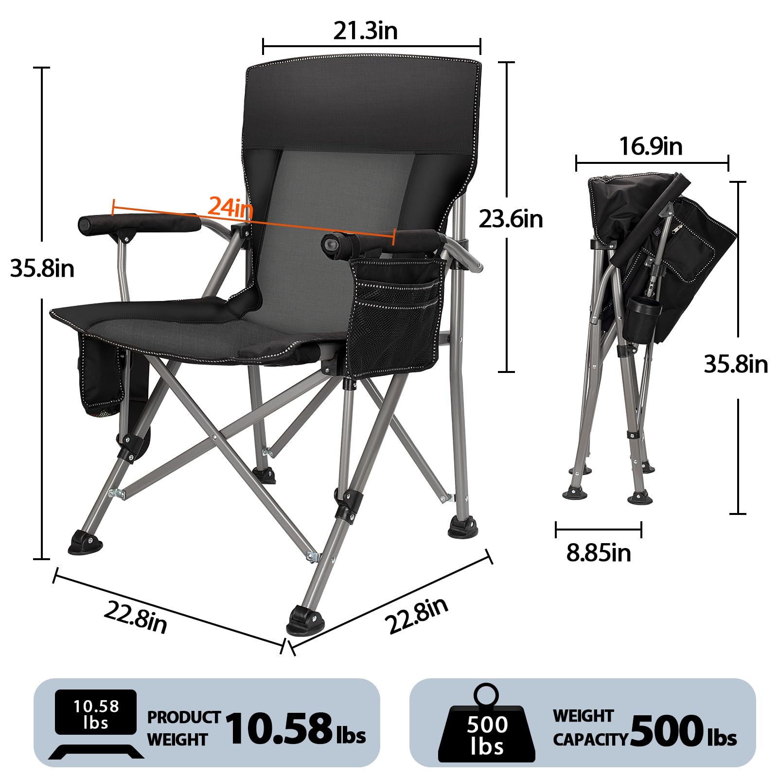 QUYUAN camping chair seat padding provides soft support on long trips.