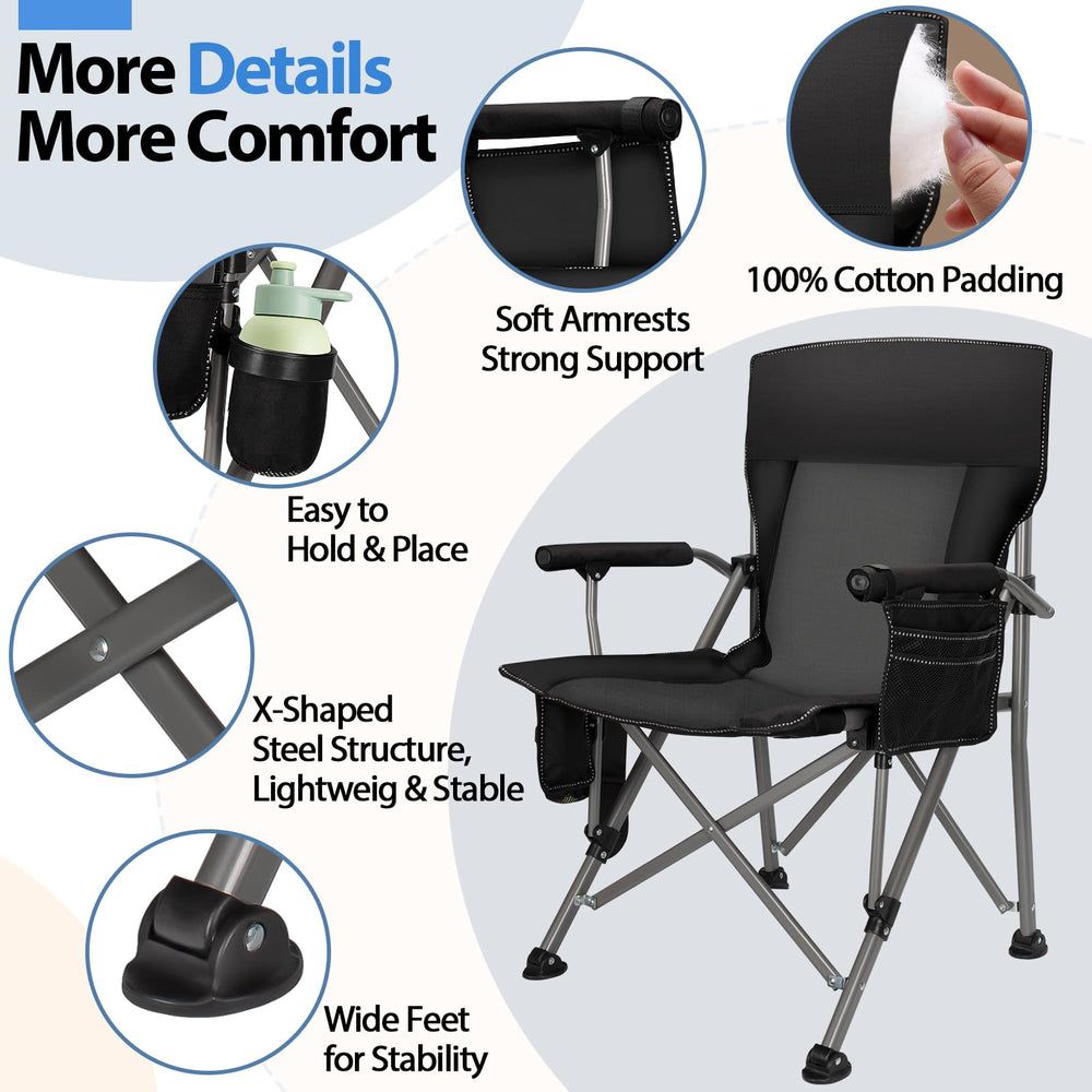 QUYUAN camping chair sturdy X-frame delivers reliable stability on uneven terrain.