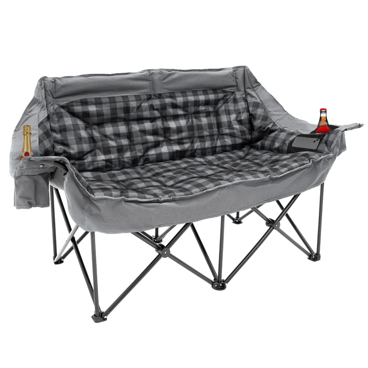 QUYUAN double seater camping chair folded for transport, easy to carry.