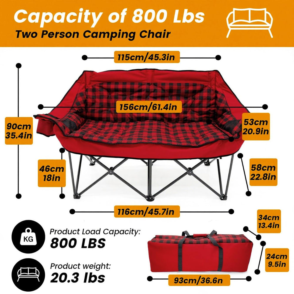 QUYUAN double seater camping chair front view highlights oversized seating for two