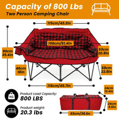 QUYUAN double seater camping chair front view highlights oversized seating for two