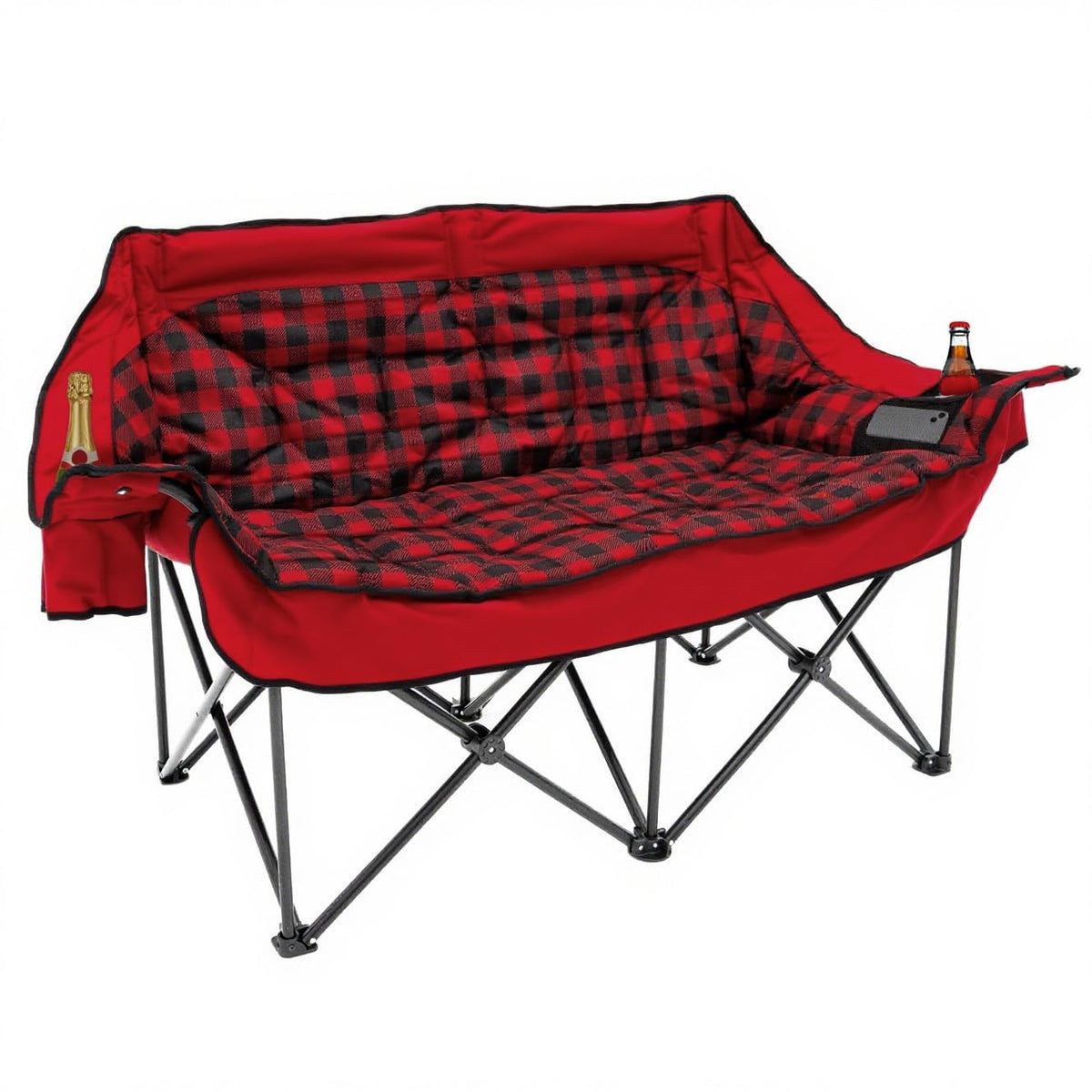 QUYUAN double seater camping chair side view shows padded comfort for two