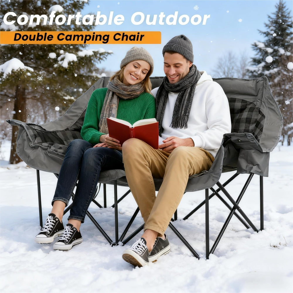 QUYUAN heated double camping chair heating zones closeup showing back and seat warmth