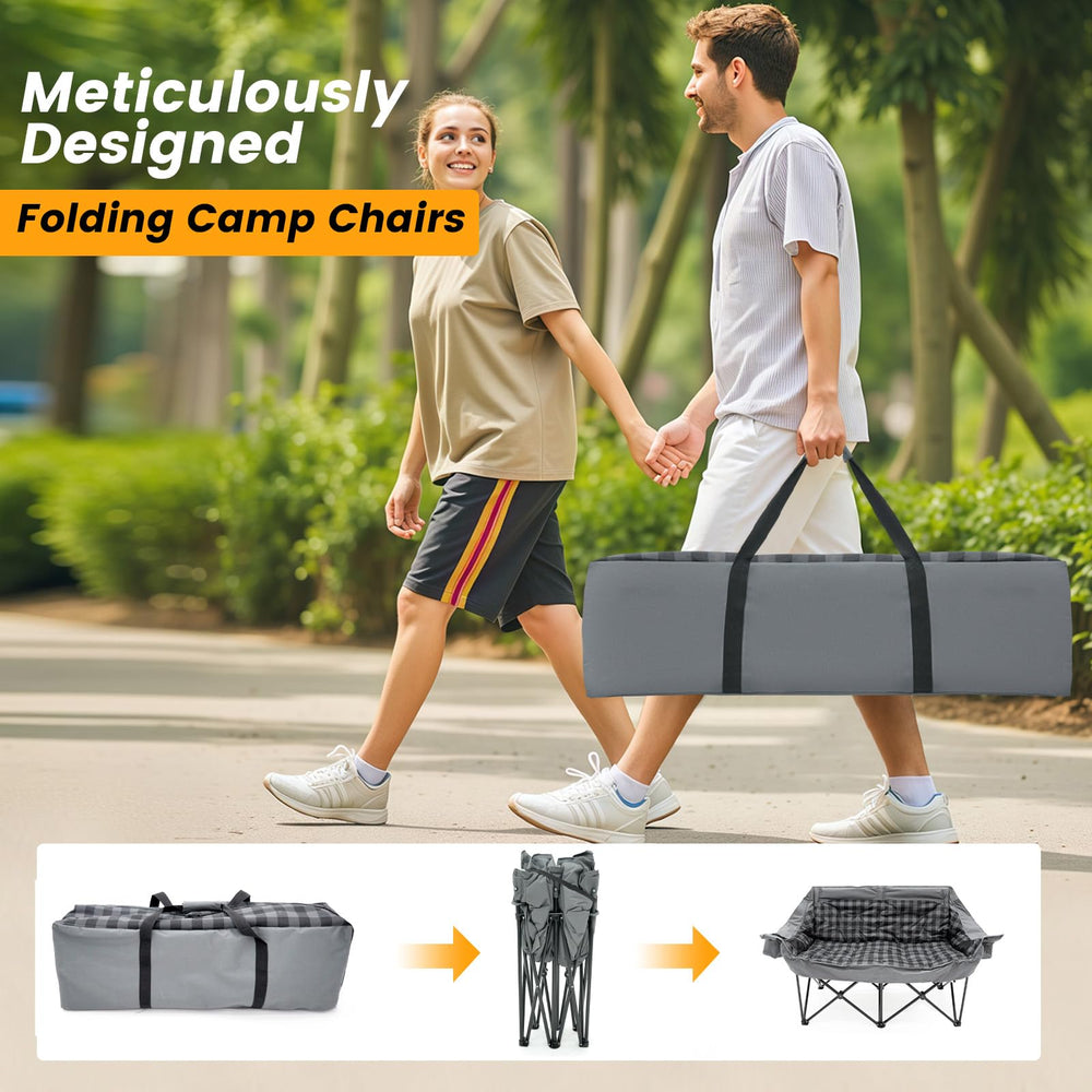 QUYUAN heated double camping chair outdoor scene at tailgate or beach