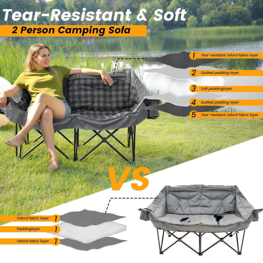 QUYUAN heated double camping chair padding and oversized armrests for all-day comfort