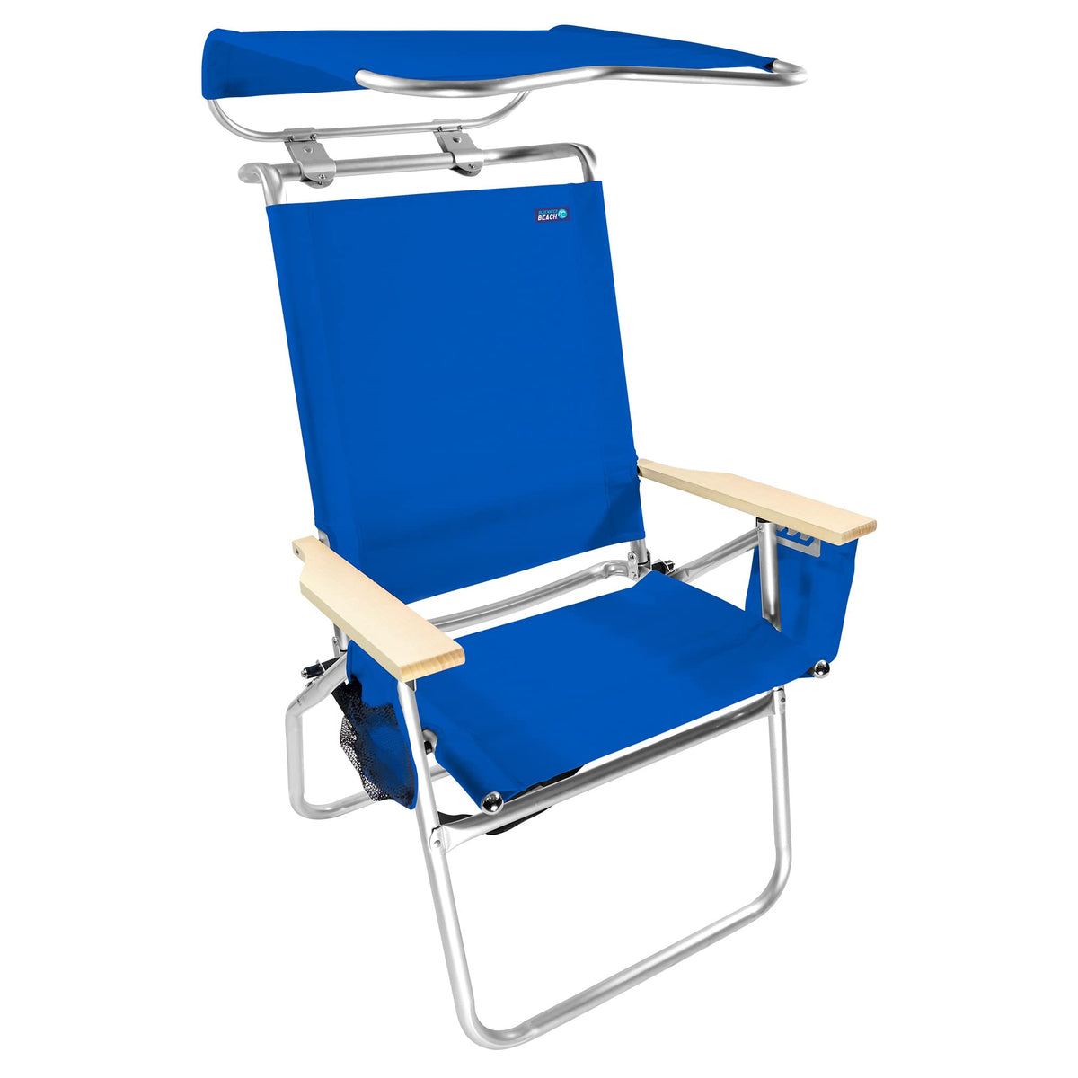 Qwave beach chair with canopy shade offering durable sun protection for outdoor days.