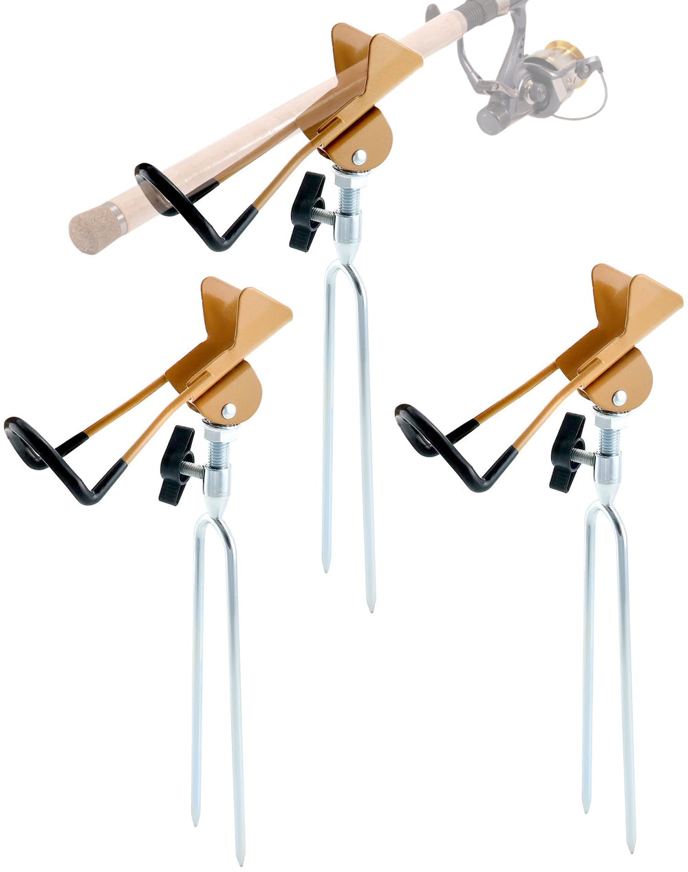 QWORK 3-pack stainless steel rod holders for bank fishing - assembly