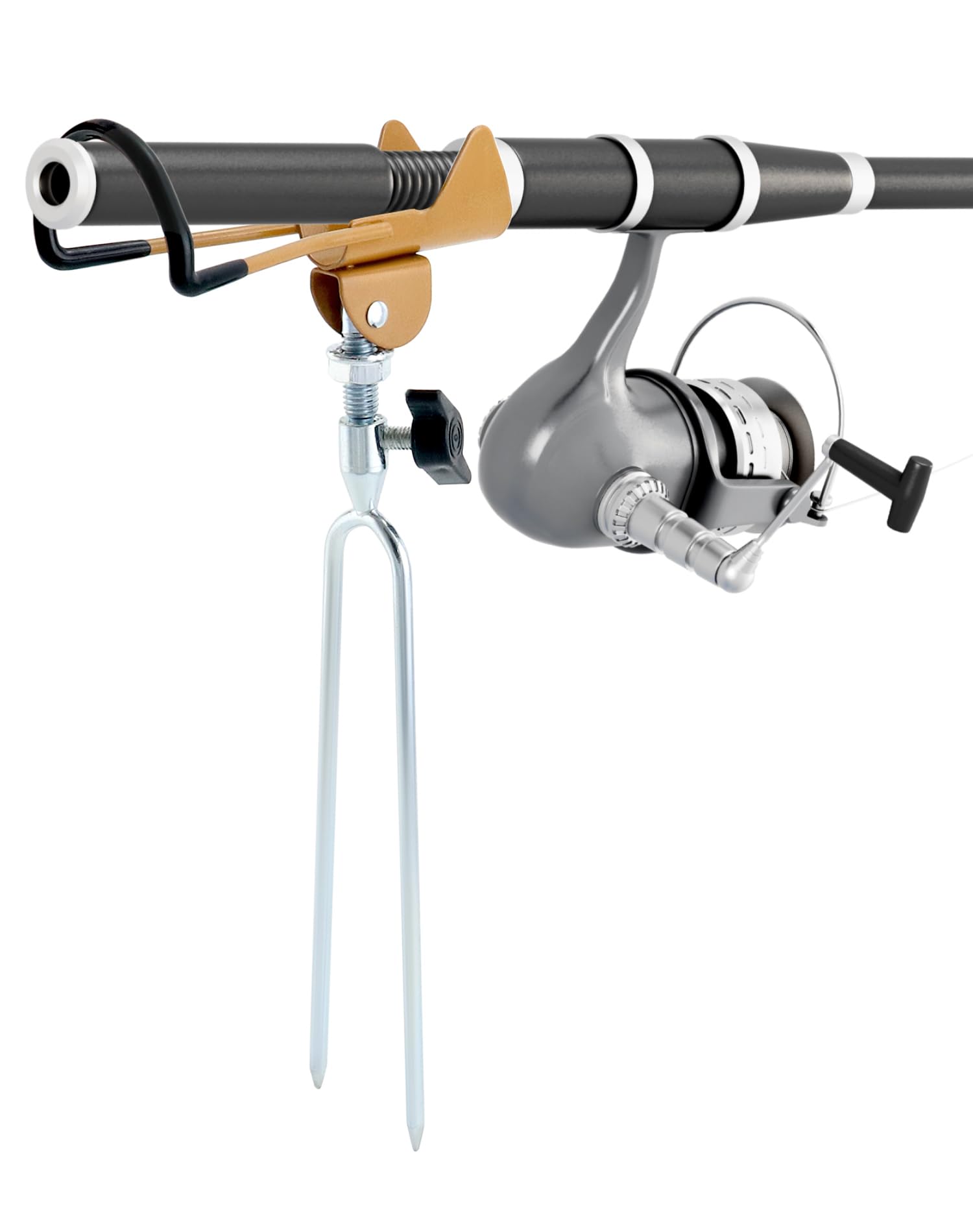Stainless steel rod holder with sharp legs for stability