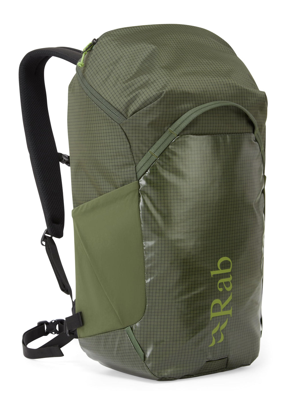 Rab Adrift 24 weatherproof coating on exterior for rain-ready hikes.