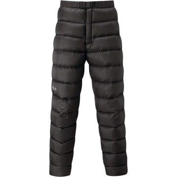 Rab Argon Down pants front view highlights warmth and climbing-ready flexibility.
