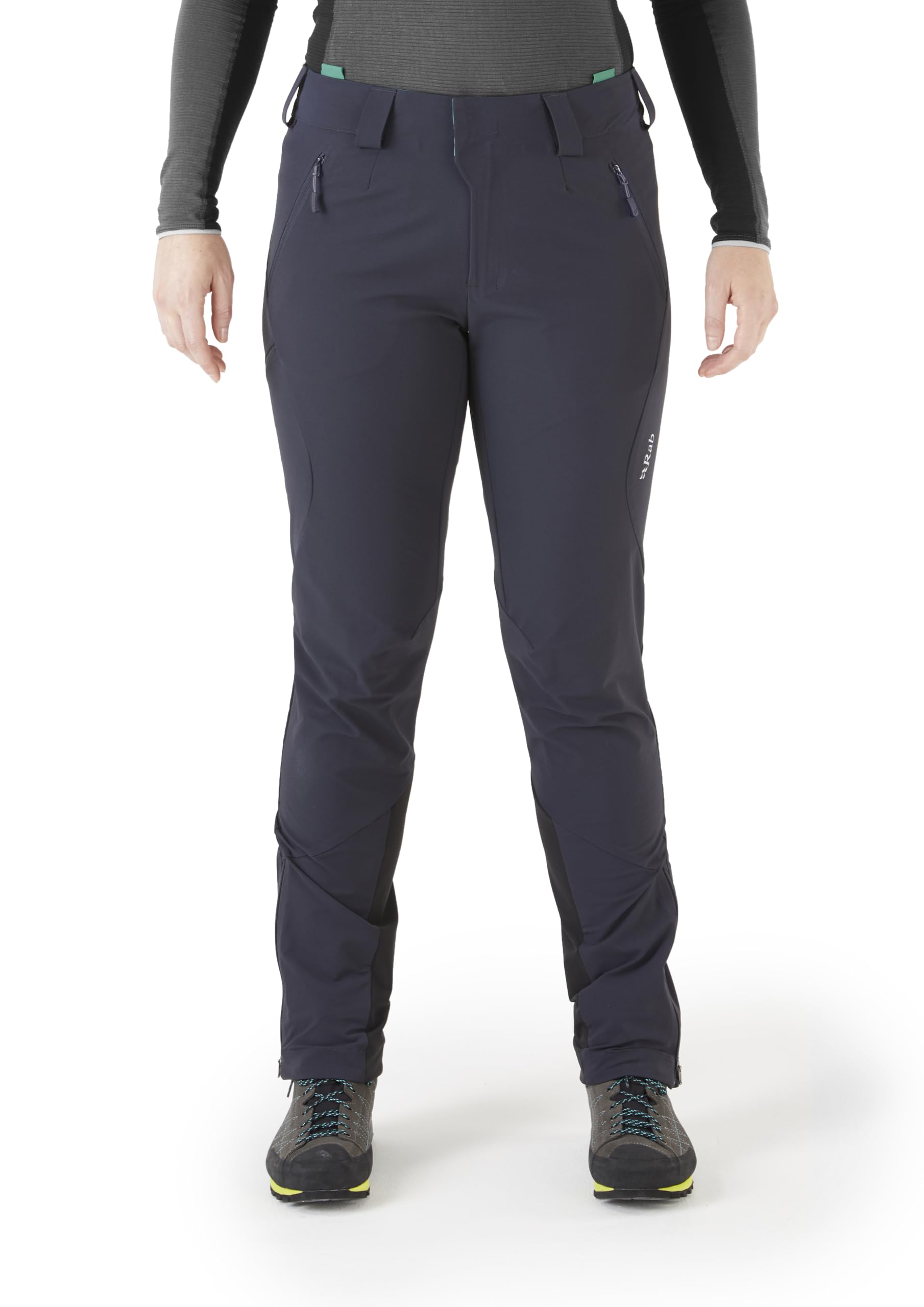 Rab Ascendor AS Pants closeup of matrix softshell showing stretch and wind resistance.