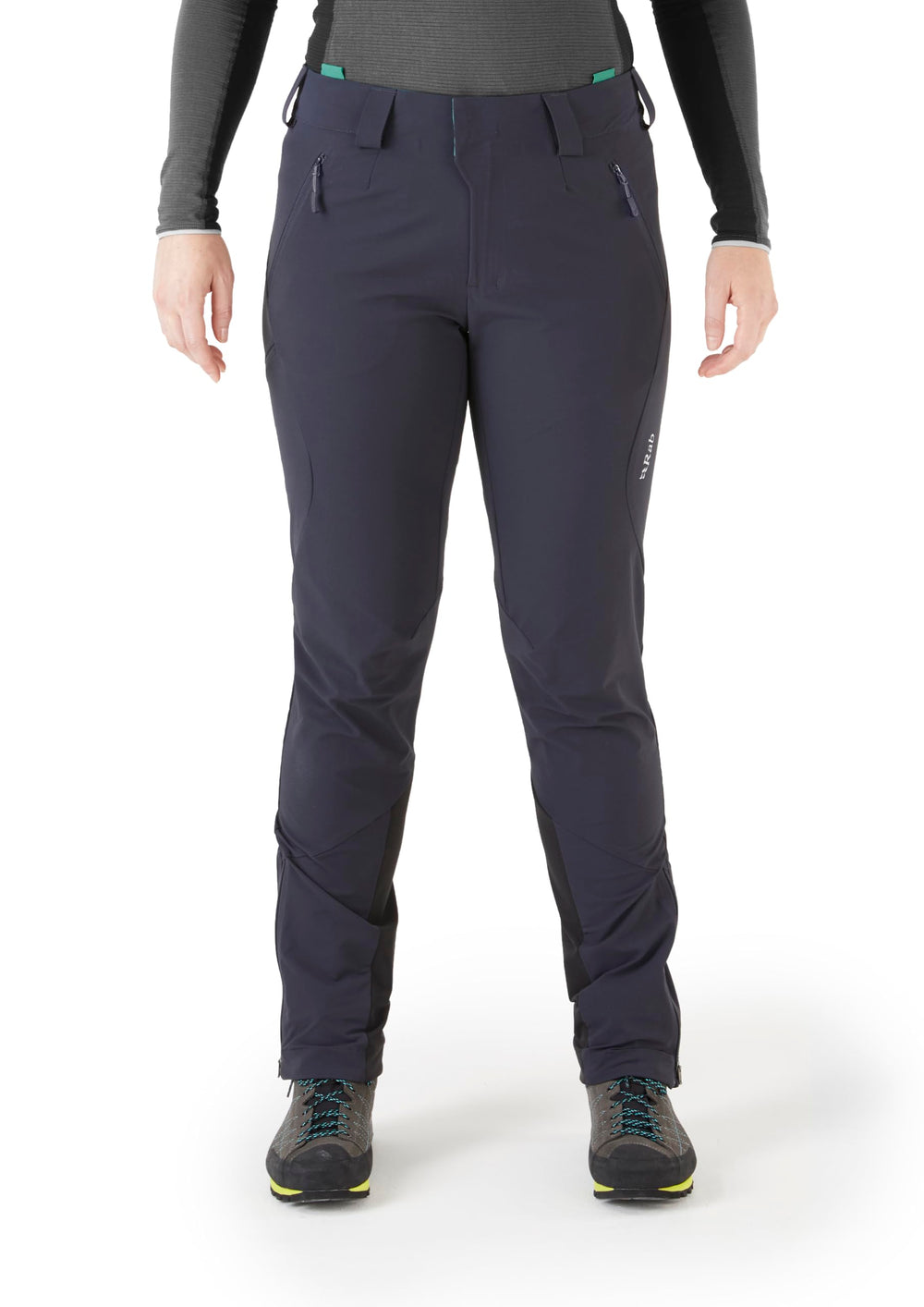 Rab Ascendor AS Pants closeup of matrix softshell showing stretch and wind resistance.