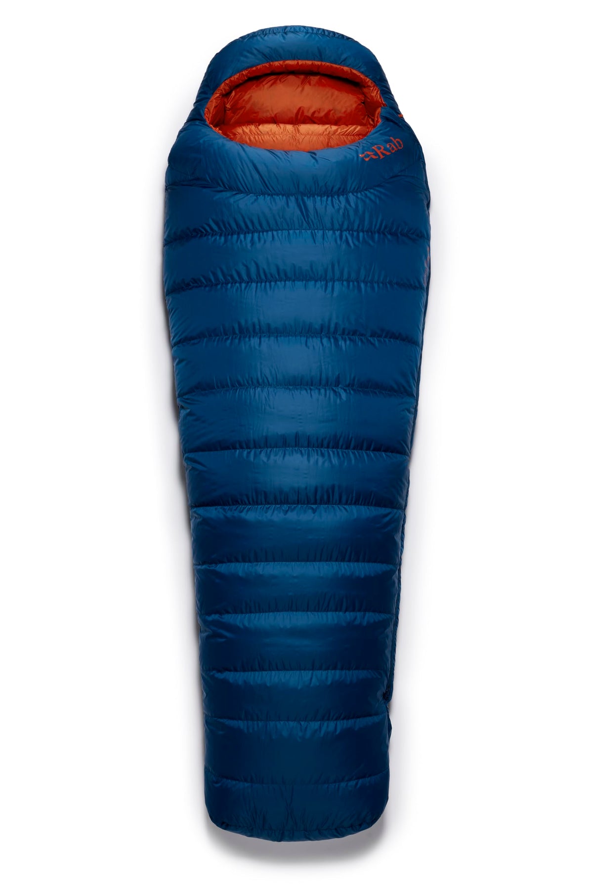 Rab Ascent Down Sleeping Bag packed form in Ink color, ideal for travel.