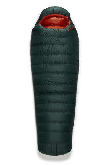 Rab Ascent down sleeping bag Pine, left zip, warm and packable for camping