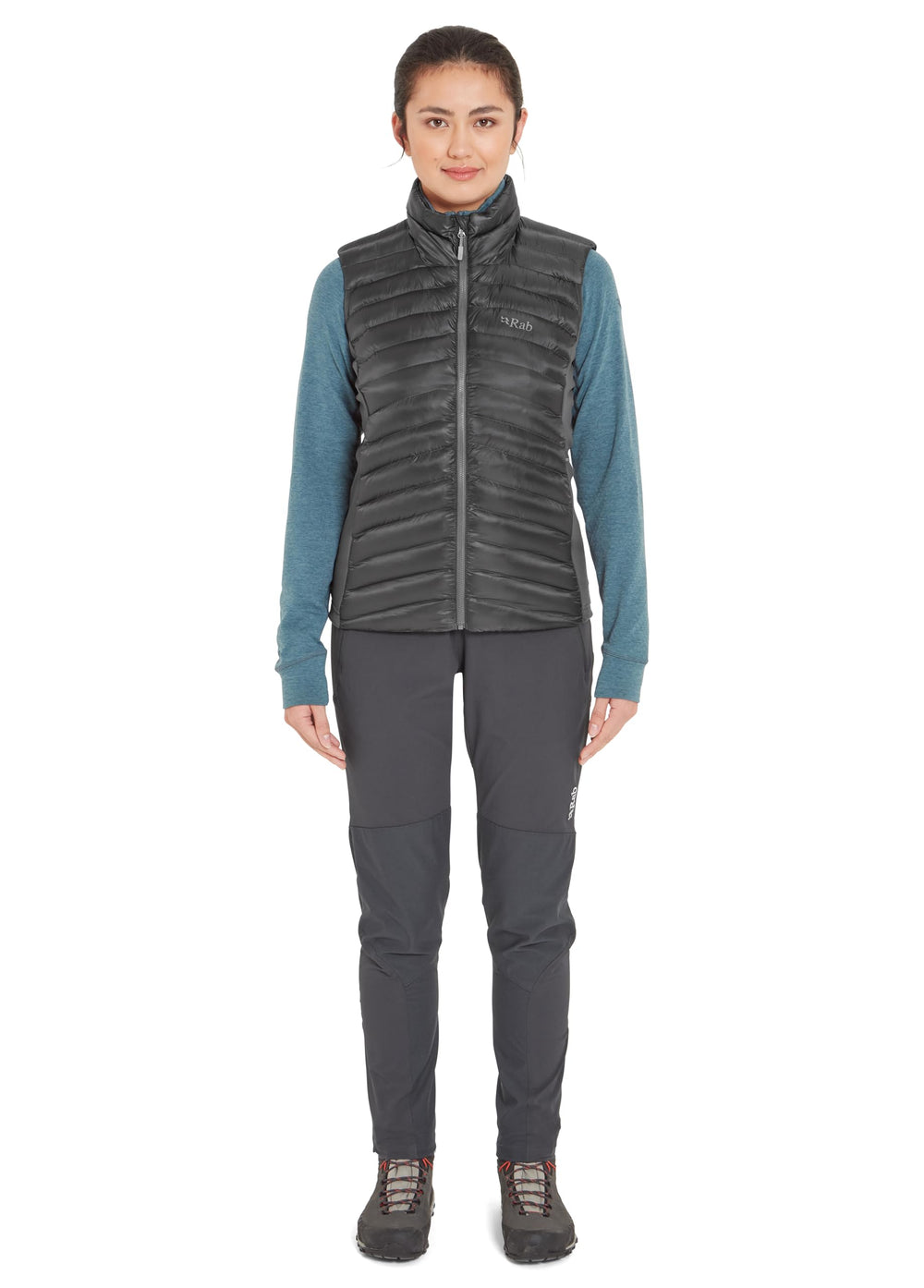 Rab Cirrus Flex Vest zipper detail showcasing smooth operation and accessibility.