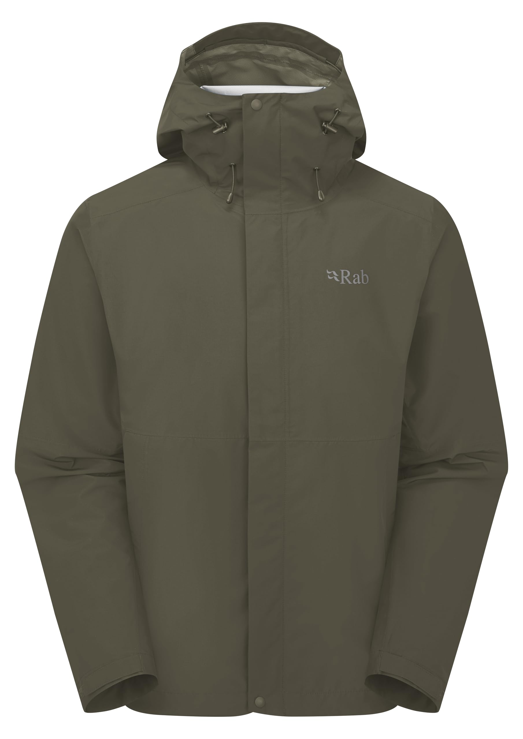 Rab Downpour Jacket in army x-large offering waterproof protection for hiking.