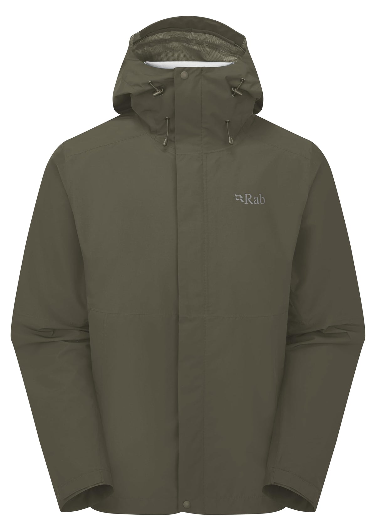 Rab Downpour Jacket in army x-large offering waterproof protection for hiking.