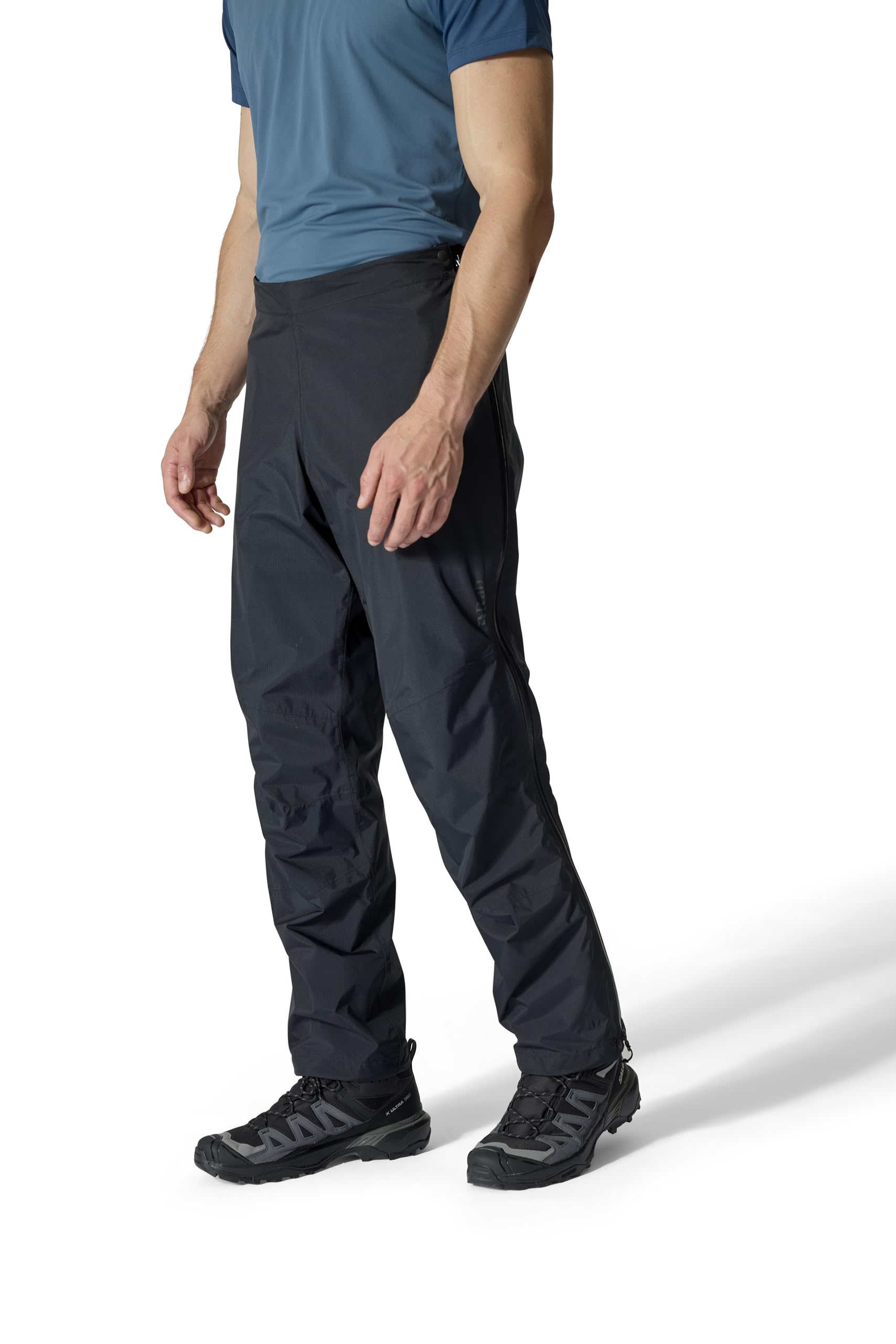 Rab Downpour Mountain Pants Pertex Shield fabric showcases lightweight, breathable rain protection