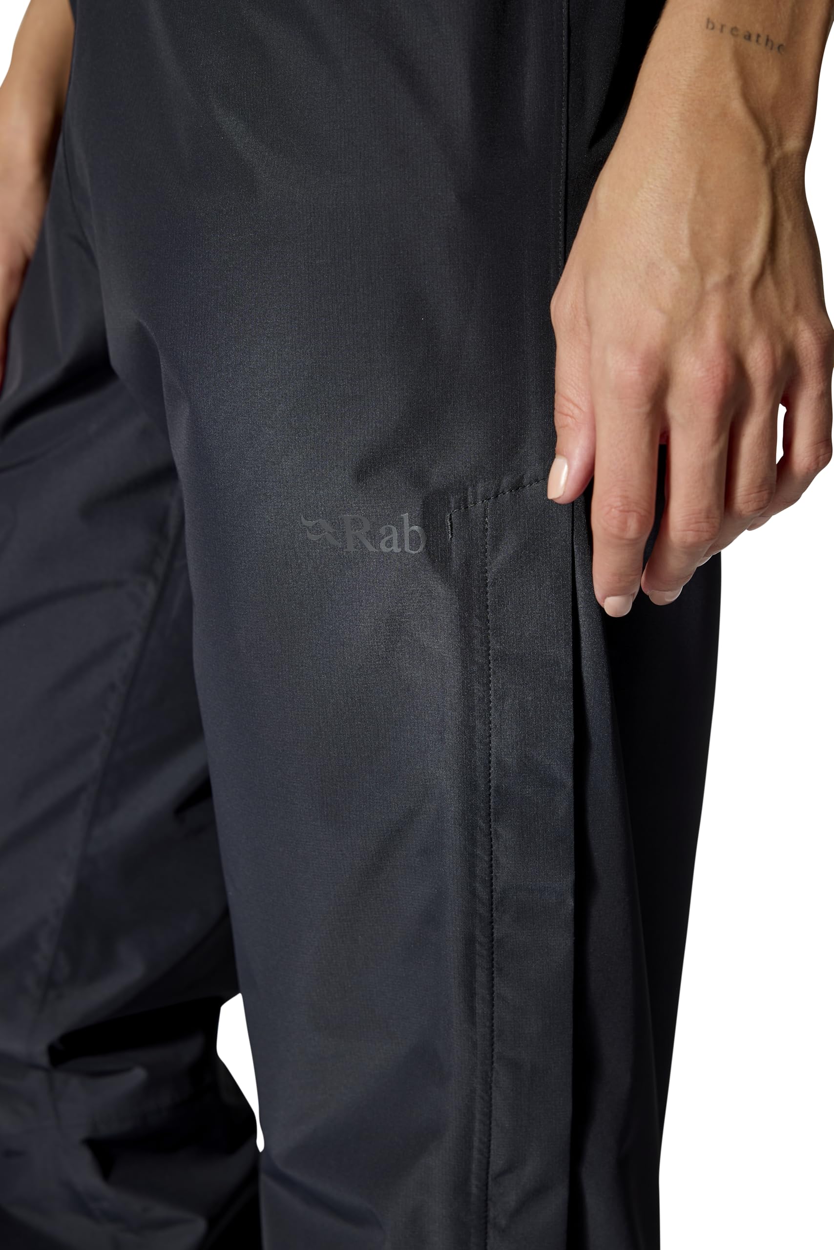 Rab Downpour Pants recycled fabric and fluorocarbon-free DWR.
