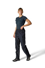 Rab Downpour Pants side zip demonstrates easy on-off over boots in rain