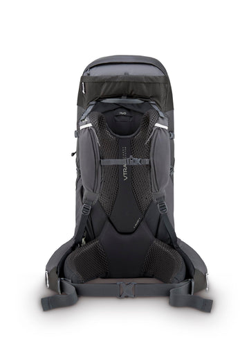 Rab Exion 55L backpack lid open showing quick-access main pouch.