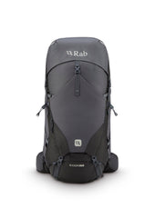 Rab Exion 55L backpack side view with spacious pockets for layers.