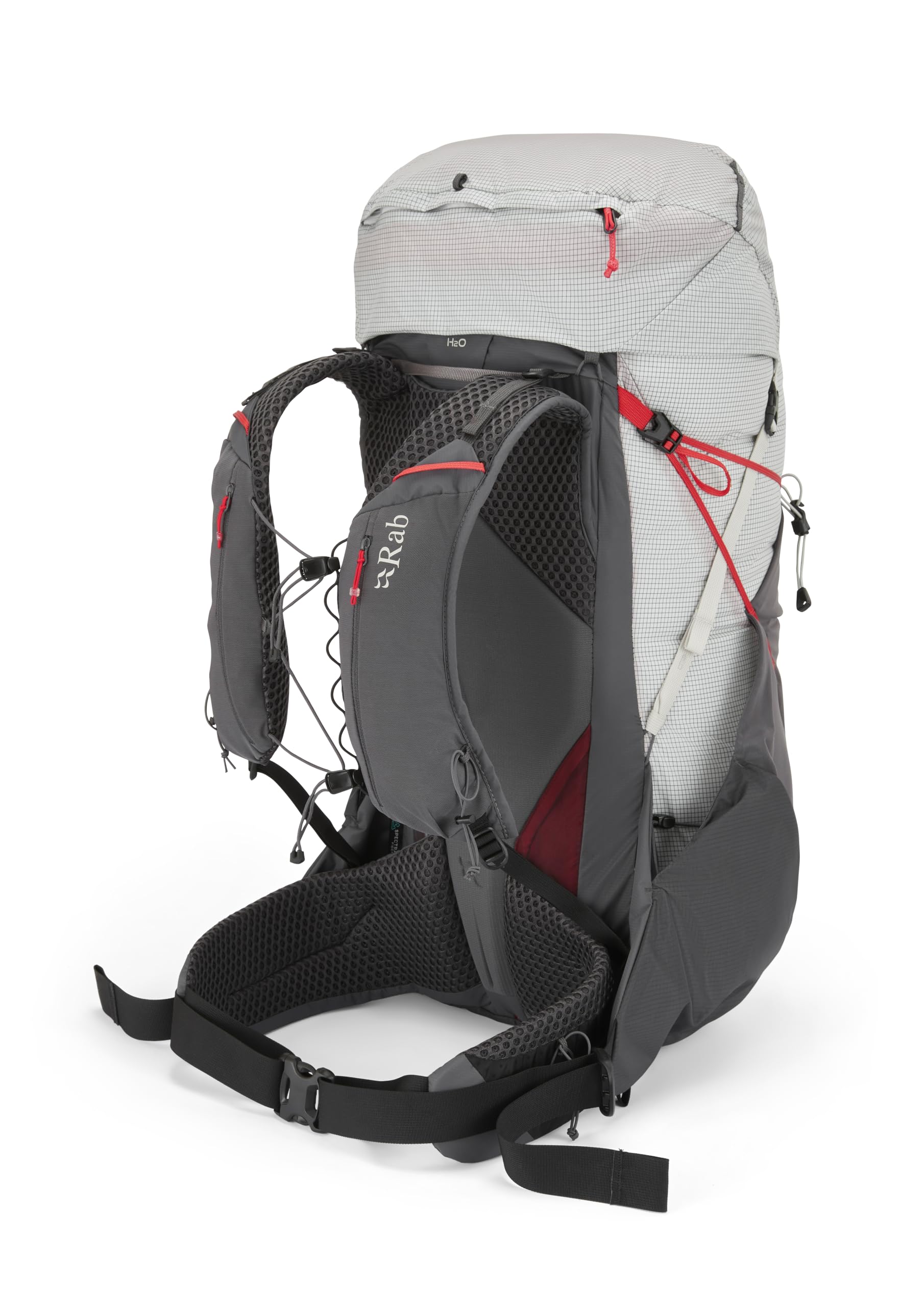 Rab Muon 50L removable lid offers adjustable coverage and weight savings.
