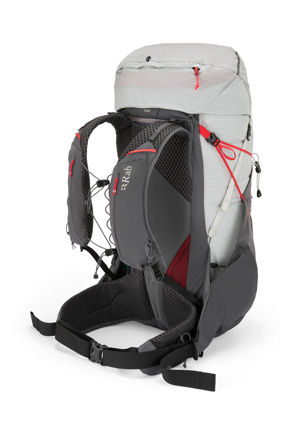Rab Muon 50L removable lid offers adjustable coverage and weight savings.