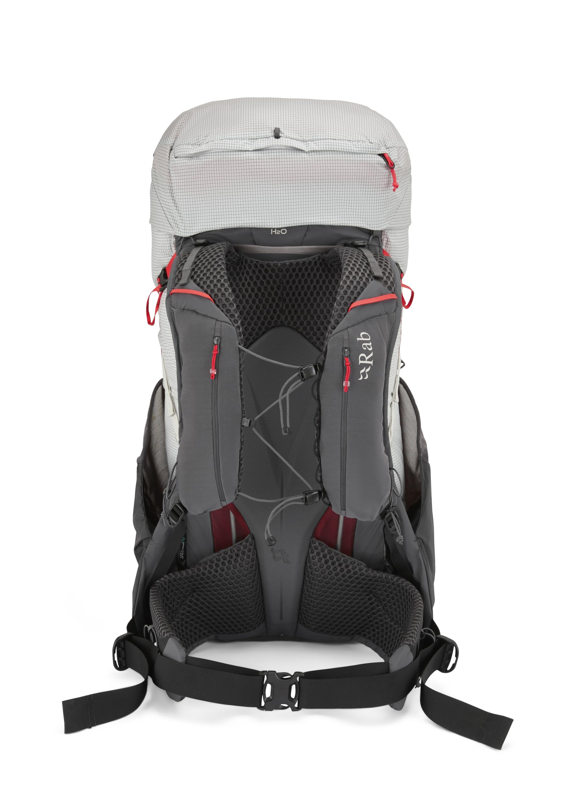Rab Muon 50L side view highlighting hipbelt comfort for all-day trekking.