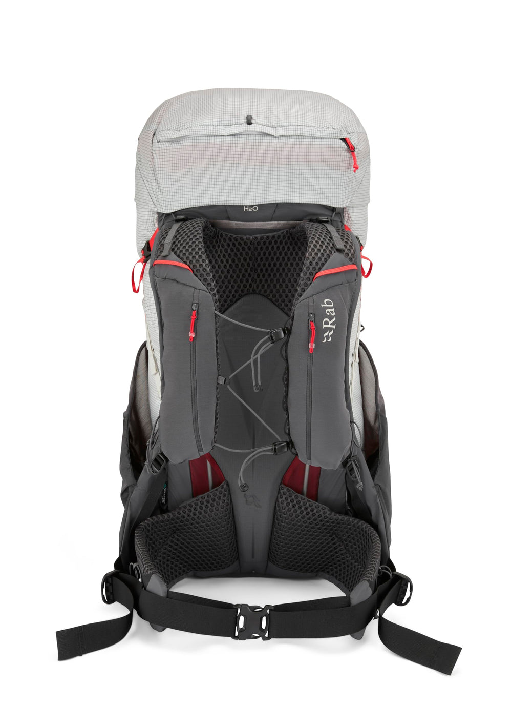 Rab Muon 50L side view highlighting hipbelt comfort for all-day trekking.