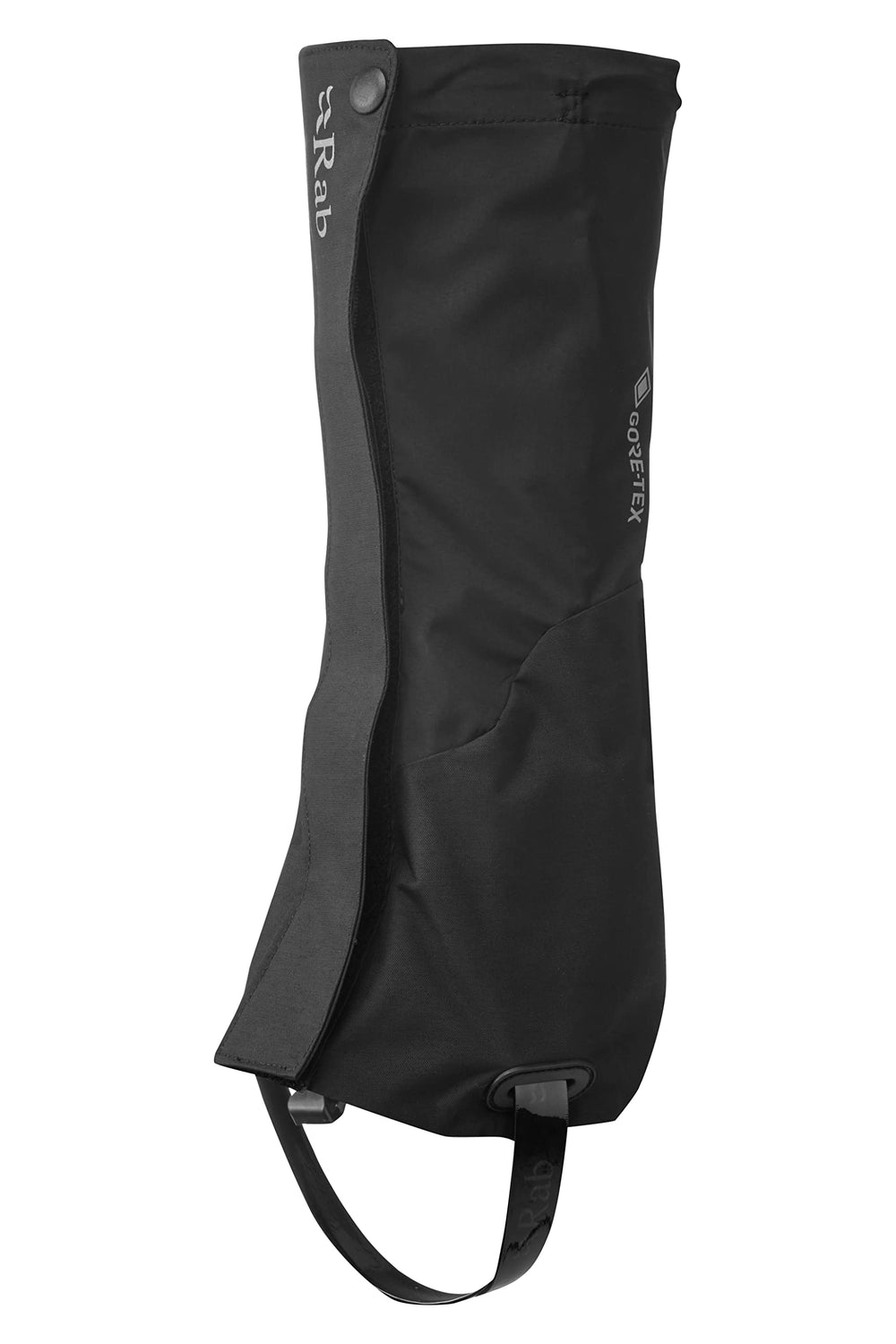 Rab Muztag GTX Gaiter on black fabric provides durable waterproof protection for mountaineering boots