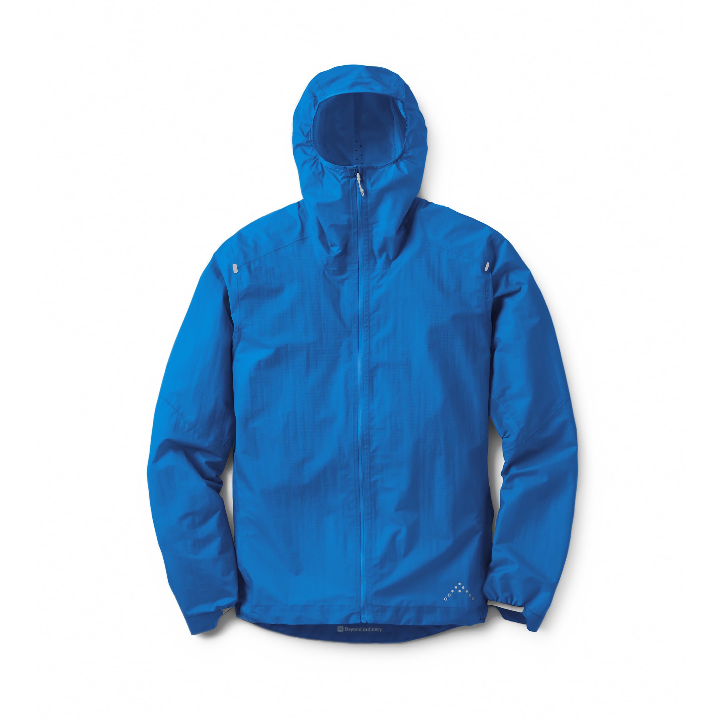 Rab Phantom Jacket Maya Blue rolled hood with rear venting for all-day hiking comfort.