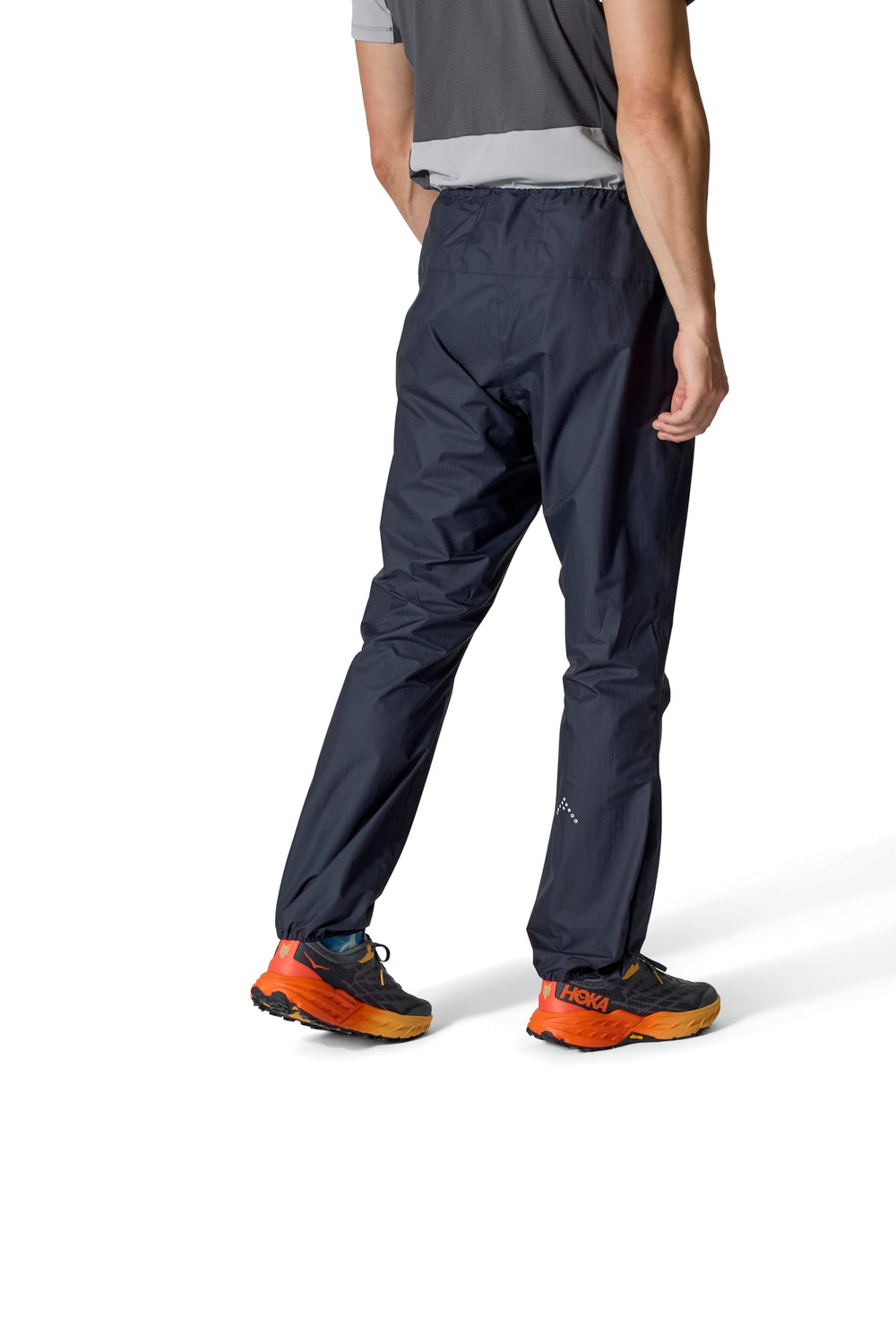 Rab Phantom Pants partly elastic hems stay above trail shoes for smooth movement