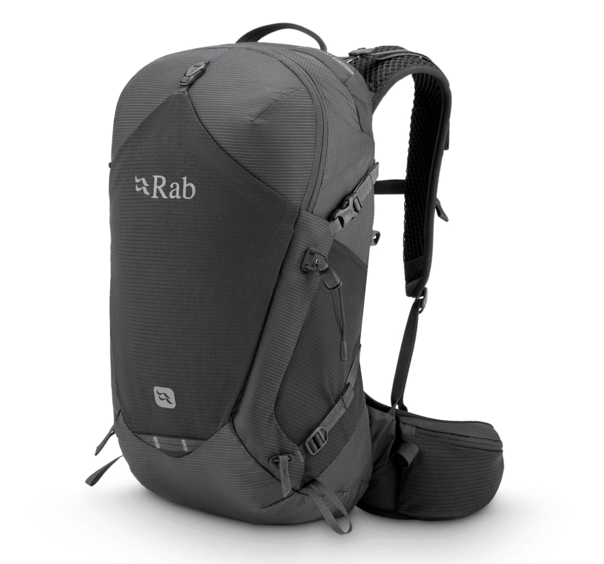 Rab Protium ND 18L backpack in anthracite, front view ideal for day hikes with weather protection.