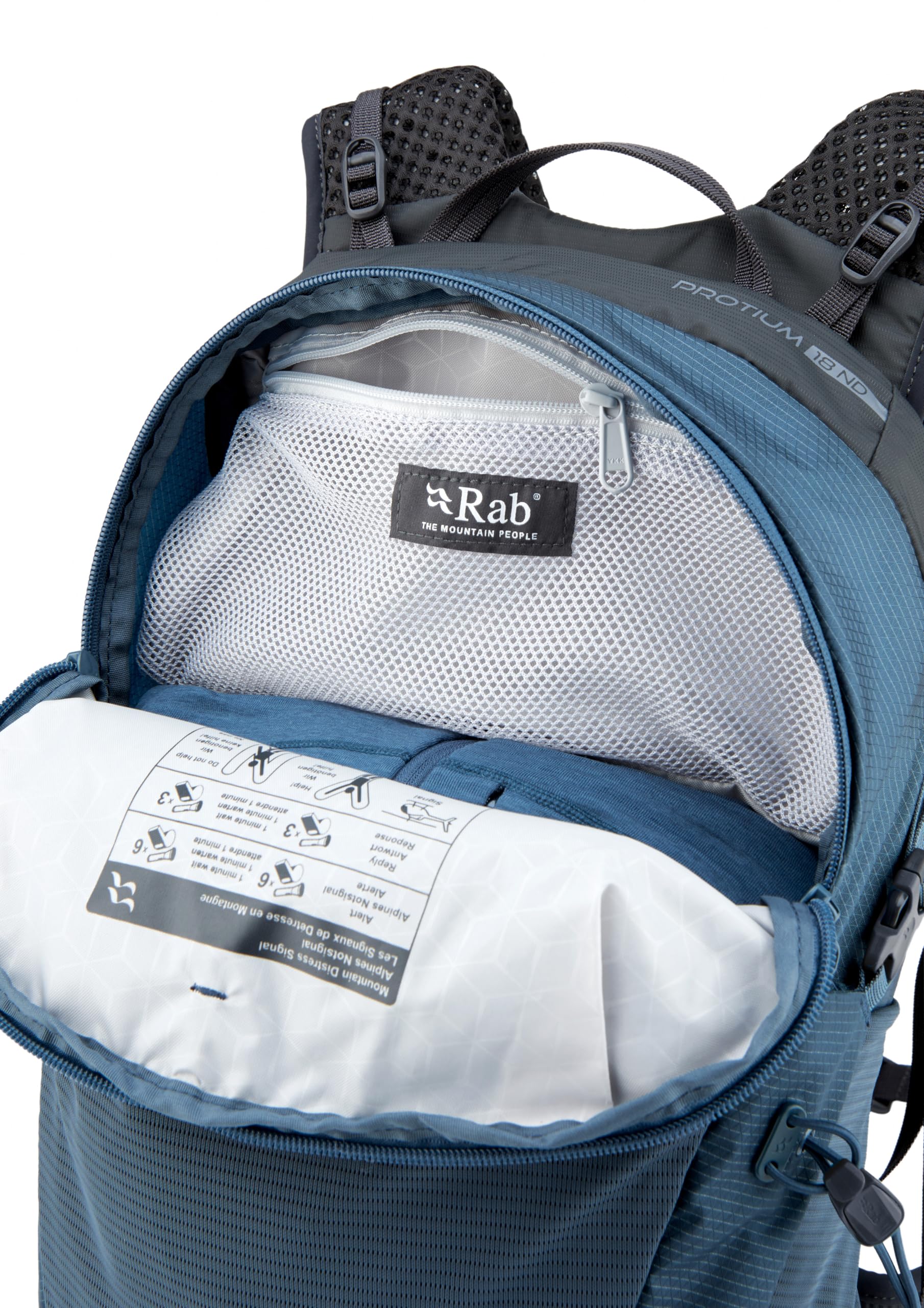 Rab Protium ND18L stretch front pocket holds water bottles or layers.