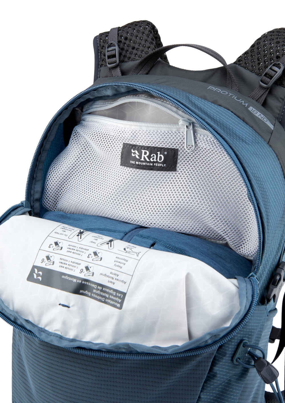Rab Protium ND18L stretch front pocket holds water bottles or layers.