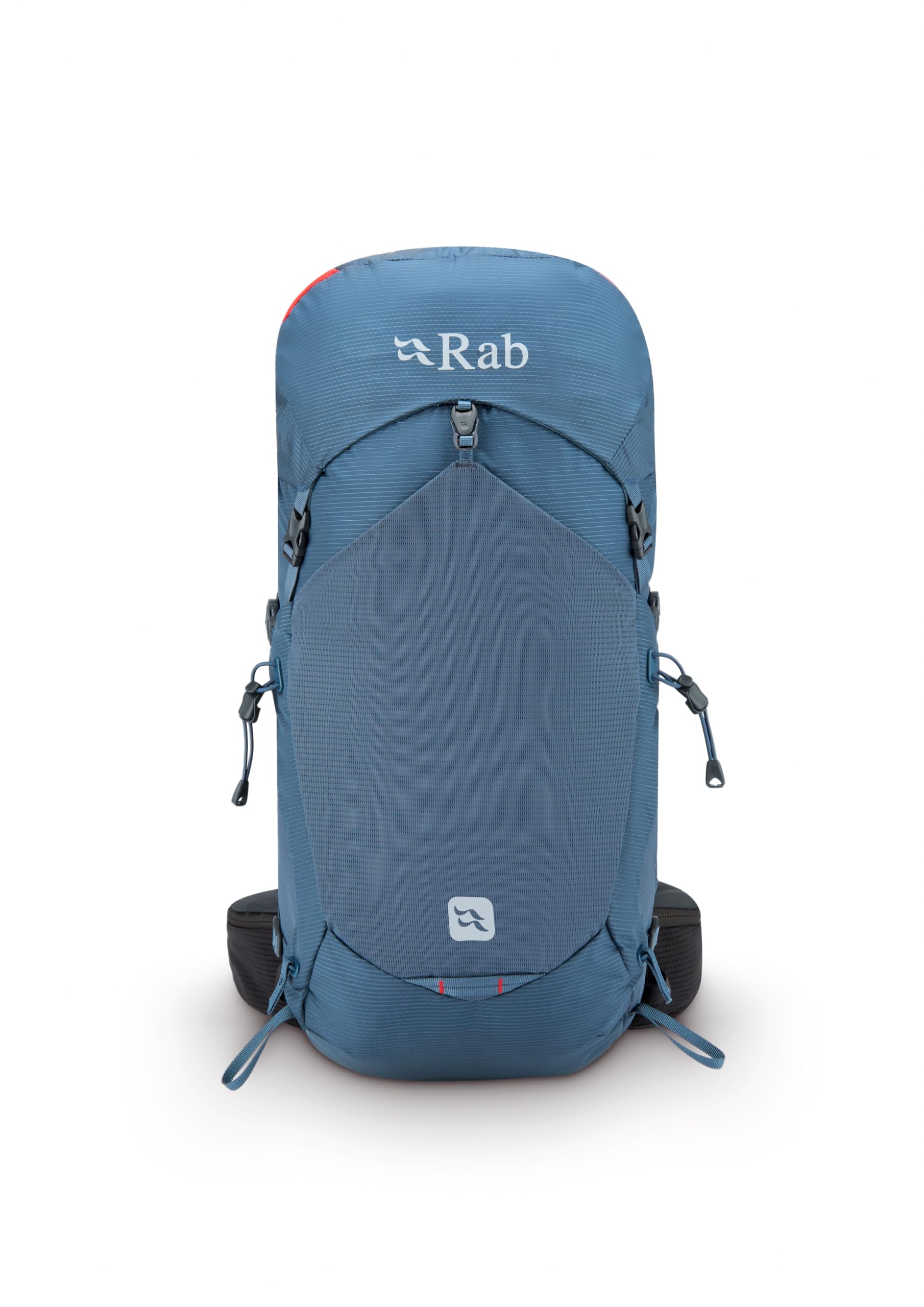Rab Protium ND33L Orion Blue side view to showcase external stretch pockets for gear